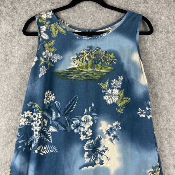 Vintage Marsh Landing Hawaiian Dress Womens Medium Blue Tropical Aloha Rayon - Picture 2 of 12